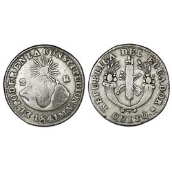 Quito, Ecuador, 2 reales, 1841MV, NGC F 15.