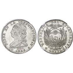 Quito, Ecuador, 2 reales, 1848/7GJ, NGC AU 58, "top pop."