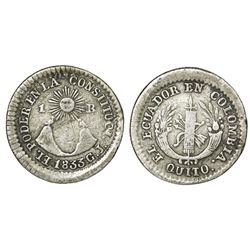 Quito, Ecuador, 1 real, 1833GJ, NGC VF 25.