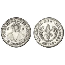 Quito, Ecuador, 1 real, 1838ST, normal legends, NGC VF details / cleaned.