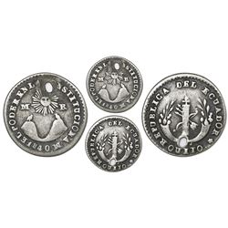 Quito, Ecuador, 1/2 real, 1840MV with inverted M ("WV"), rare, NGC Fine details / holed.