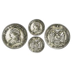 Quito, Ecuador, 1/2 real, 1849GJ, NGC AU 53.