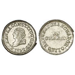 Quito, Ecuador, 1/4 real, 1852GJ, NGC MS 64.