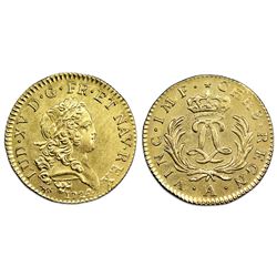 France (Paris mint), gold Louis d'or, Louis XV, 1724-A, NGC UNC details / saltwater damage.