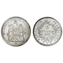 Paris, France, 5 francs, 1873-A, PCGS MS66.