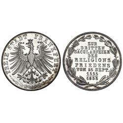 Frankfurt (German States), proof 2 gulden, 1855, 300th Year of Religious Peace.