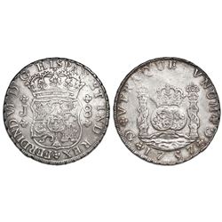 Guatemala, pillar 8 reales, Ferdinand VI, 1757J, no dots in shield-side legend.