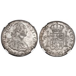 Guatemala, bust 8 reales, Charles IV, 1806/5M, NGC MS 63, finest known in NGC census.