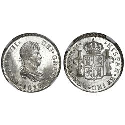 Guatemala, bust 2 reales, Ferdinand VII, 1819M, NGC MS 65*, ex-Hubbard.