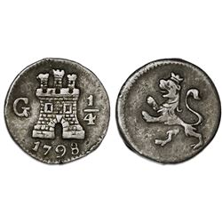 Guatemala, 1/4 real, Charles IV, 1798, ex-Reinhart.