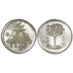 Guatemala (Central American Republic), 1/4 real, 1842/29, NGC MS 67+, finest known in NGC census, KM