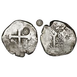 Guatemala, 8 reales, sun-over-mountains countermark (Type II, 1839) on cross side of a Lima, Peru, c