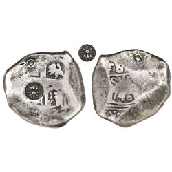 Guatemala, 8 reales, sun-over-mountains countermark (Type II, 1839) on cross side of a Lima, Peru, c