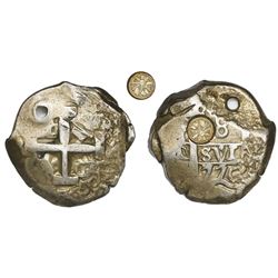 Guatemala, 8 reales, sun-over-mountains countermark (Type II, 1839) on pillars side of Potosi, Boliv