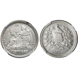 Guatemala, 2 reales, 1892, star before date, NGC AU 53.
