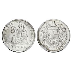 Guatemala, 1 real, 1899, 0.750 fineness, NGC AU 53.