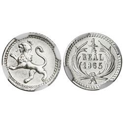 Guatemala, 1/4 real, 1865, NGC AU 58.