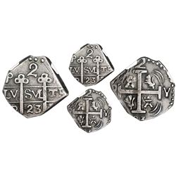 Tegucigalpa, Honduras, provisional "imitation cob" 2 reales, 1823-PMPY, trefoils above pillars, rare