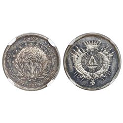 Honduras (struck at the Philadelphia mint), proof pattern 10 centavos struck in silver, 1871, plain 