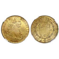 Mexico City, Mexico, gold bust 8 escudos, Charles IV, 1793FM, NGC AU 53, ex-Huntington (stated on la