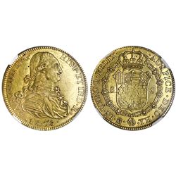Mexico City, Mexico, gold bust 8 escudos, Charles IV, 1808TH, NGC AU 55.