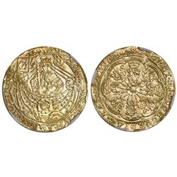 Kampen (City), Netherlands, gold imitative rose noble, (1590-93), regular C over inverted C on flag,