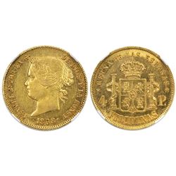 Philippines (under Spain), gold 4 pesos, Isabel II, 1868, NGC AU 55.