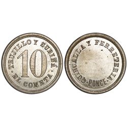 Ponce, Puerto Rico, copper-nickel 10 centavos token, no date (late 1800s), El Cometa (de) Trujillo y