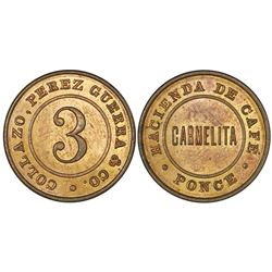 Ponce (Maraguez), Puerto Rico, copper 3 almudes token, no date (late 1800s), Hacienda de Cafe Carmel