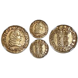 Seville, Spain, gold bust 1/2 escudo, Ferdinand VI, 1758JV, stars in legend, NGC MS 62.