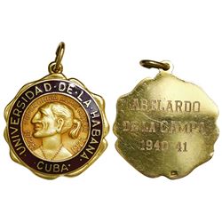 Havana, Cuba, 10-karat gold medal, University of Havana, ca. 1940-41.