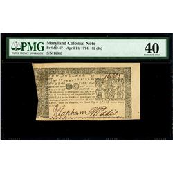 Annapolis, Maryland, $2, 10-4-1774, serial 16003, PMG XF 40.