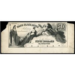 Proctorsville, Vermont, Bank of Black River, $50 front proof, 18XX (mid 1800s), rare.
