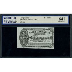 Cordoba, Argentina, Banco Argentino, 1 real remainder, 187X (1870s), WBG UNC Choice 64 TOP.