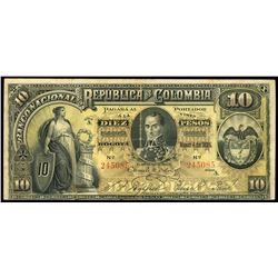 Bogota, Colombia, Banco Nacional, 10 pesos, 4-3-1895, series A, serial 245085.