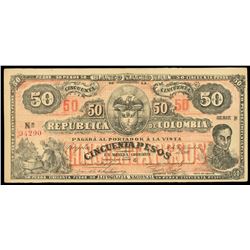 Bogota, Colombia, Banco Nacional, 50 pesos, 30-9-1900, series B, serial 94290.