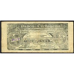 Cartagena, Colombia, Banco de Cartagena, 5 pesos, 10-3-1900, series B, serial 27557.