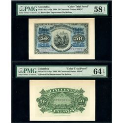 Cartagena, Colombia, Banco del Departamento de Bolivar, 50 pesos color trial front and back proofs,