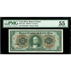 Costa Rica, Banco Central, 5 colones, 21-10-1959, series B, serial 0727359, PMG AU 55.