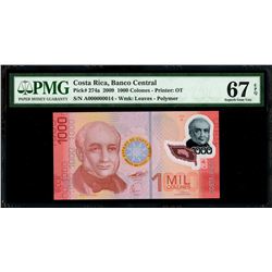 Costa Rica, Banco Central, 1000 colones, 2009, series A, serial A000000014, very low serial number, 