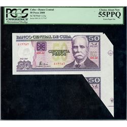 Cuba, Banco Central, 50 pesos, 2008, serial BH-20 517787, fold over error, PCGS Choice About New 55
