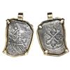 Image 1 : Mexico City, Mexico, cob 8 reales, 1732F, ex-1733 Fleet, mounted shield-side out in 14K gold bezel.