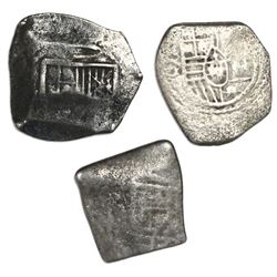 Lot of three Mexico City, Mexico, cob 4 reales, Charles II, assayers G and L (where visible).