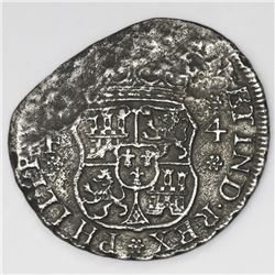 Mexico City, Mexico, pillar 4 reales, Philip V, 1742MF, no neck-mould on right pillar.