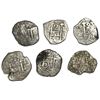 Image 2 : Lot of six Spanish colonial cob minors, as follows: Lima 2R 1744V; Potosi 4R 1749q; Potosi 2R 1735E,