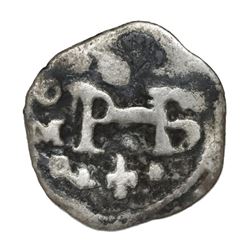 Mexico City, Mexico, cob 1/2 real, Philip III, assayer D below mintmark oM to left.