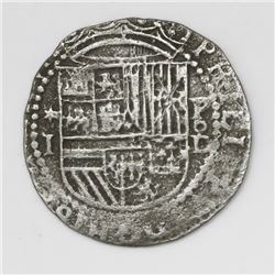 Lima, Peru, cob 1 real, Philip II, assayer Diego de la Torre, *-I to left, P-oD to right.
