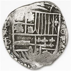 Potosi, Bolivia, cob 4 reales, Philip IV, assayer P/T (ca. 1622), quadrants of cross transposed.