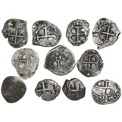 Lot of eleven Potosi, Bolivia, cob 1R, Philip IV through Charles III: 1653E, 1655E (2), 1663E, 1670E