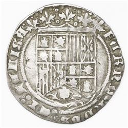 Burgos, Spain, 1 real, Ferdinand-Isabel, mintmark B below yoke and arrows, ermine and Jerusalem cros